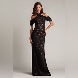 Tadashi Shoji Black Lace-Back Off-Shoulder Gown